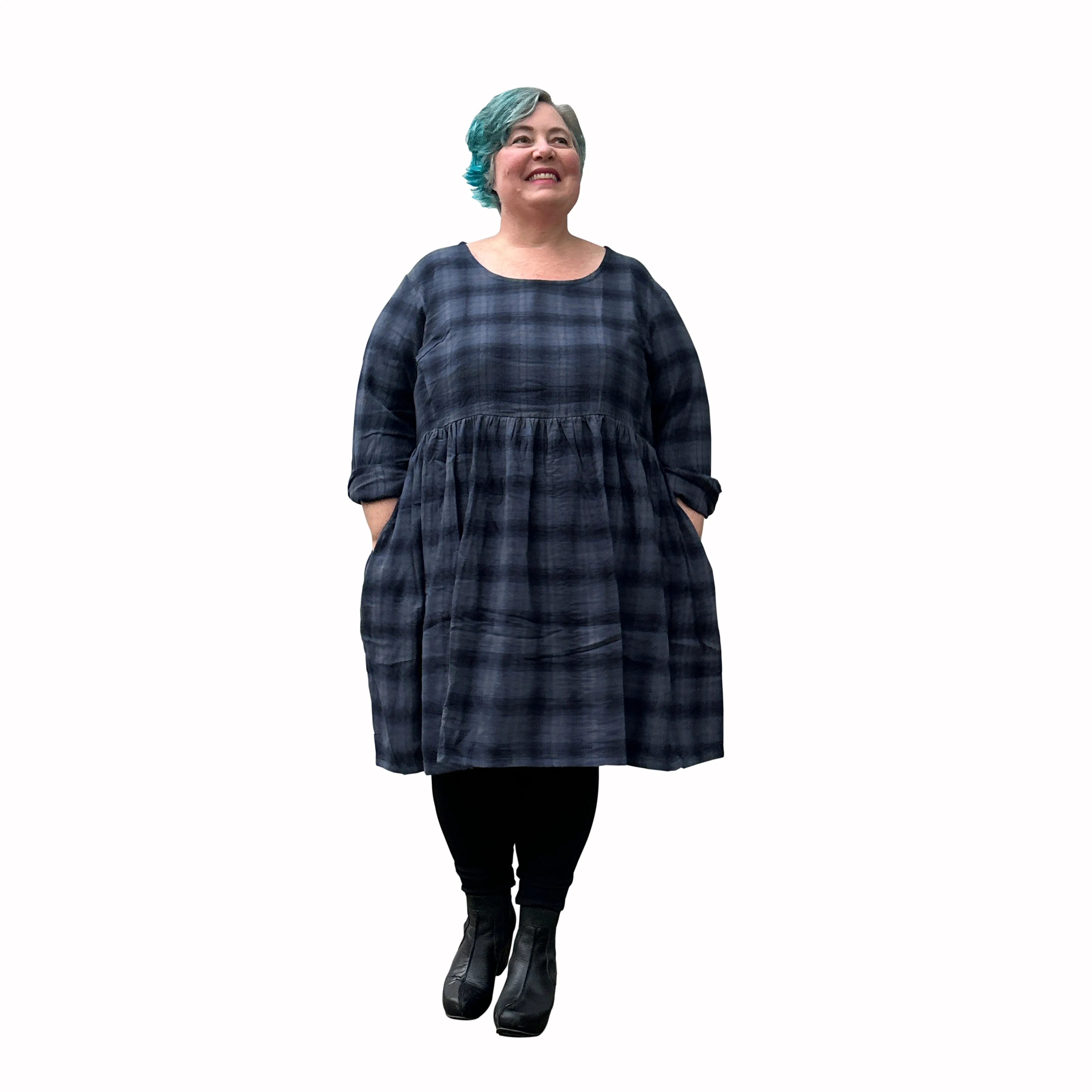 Winter Sally Dress in Navy Tartan | Made to order Plus Size Dress with Pockets