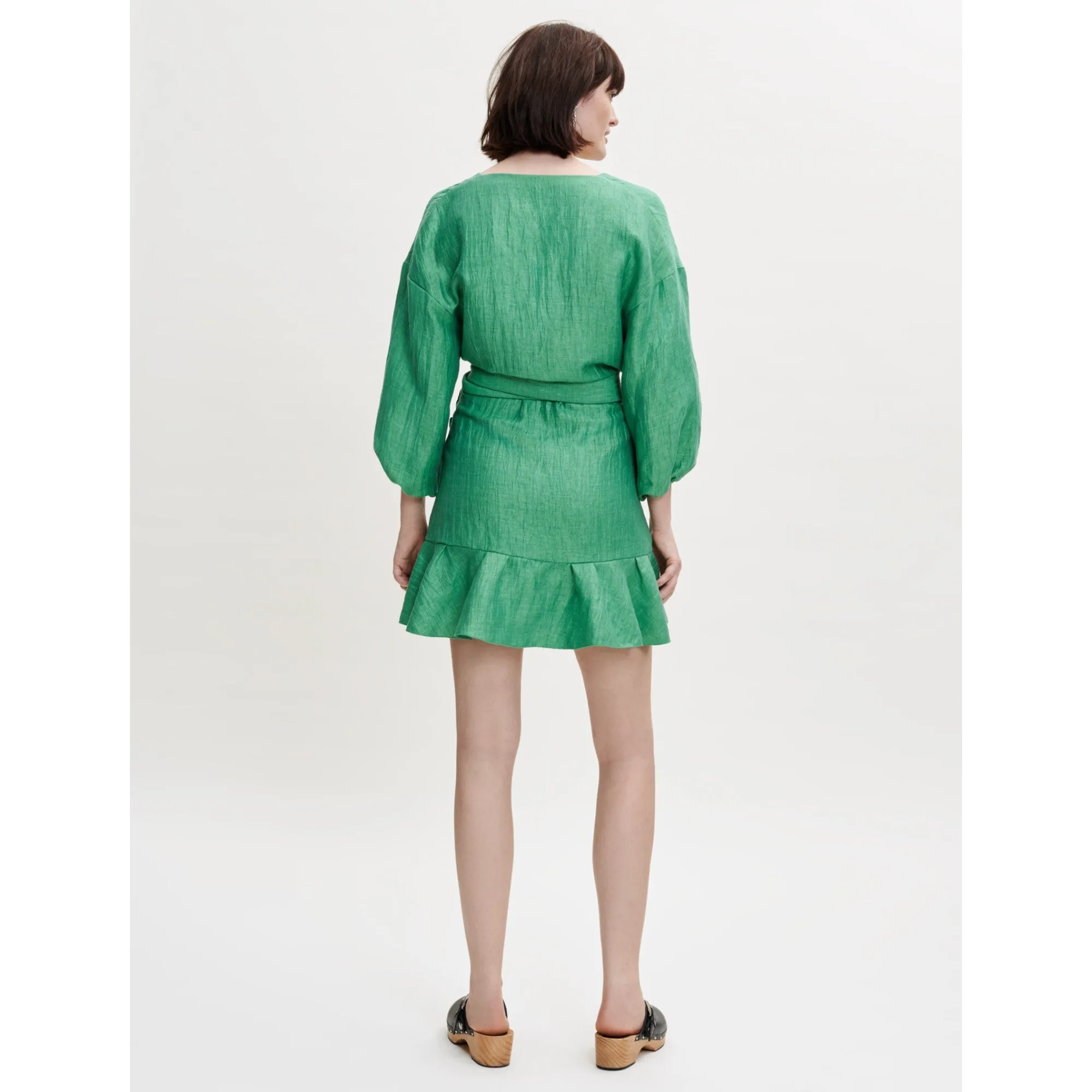 Women Wrap Dress With Tie - Green