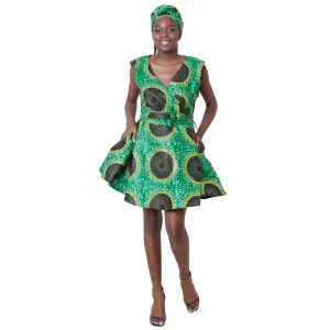 Women's African Print Sleeveless Mini Wrap Dress -- FI-3051