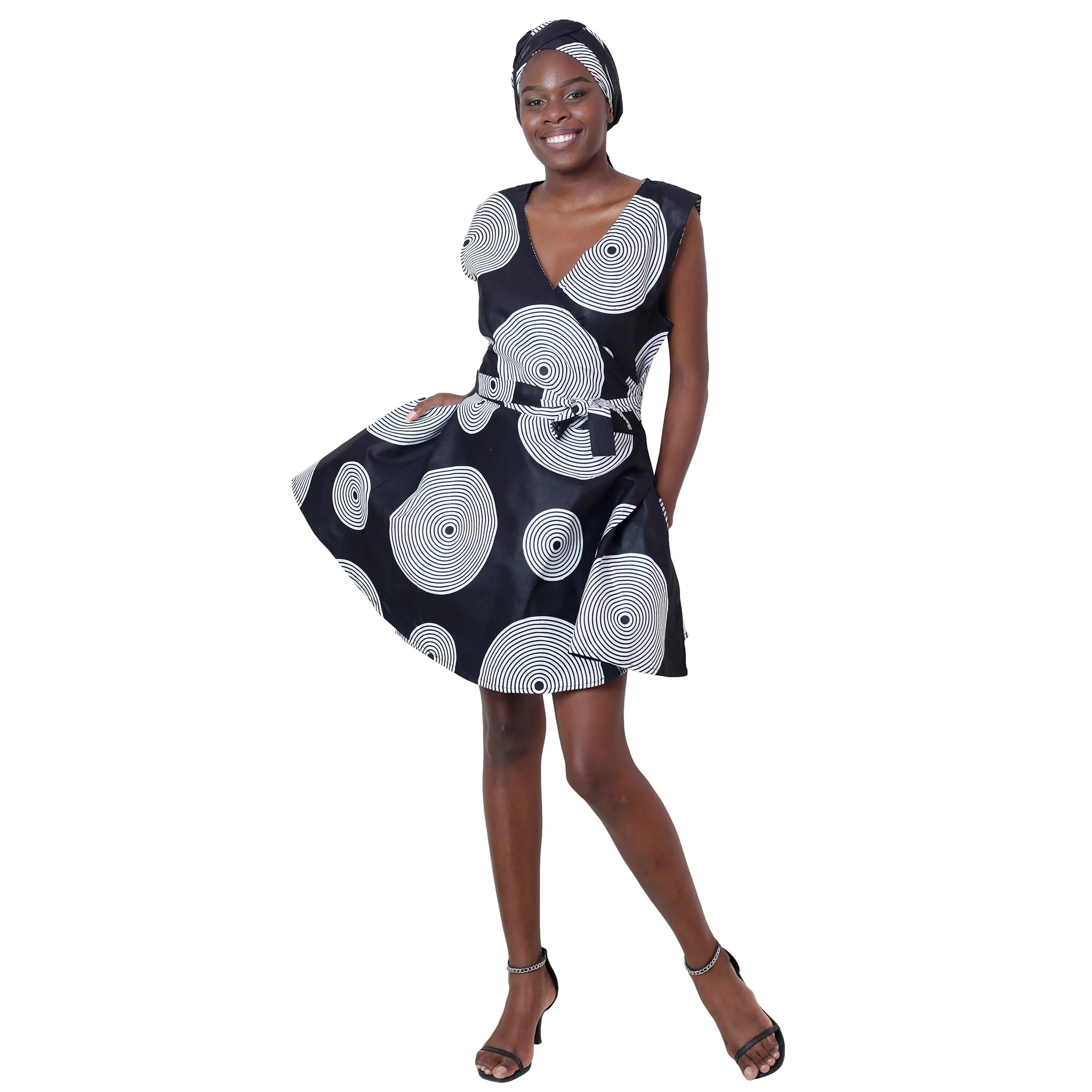 Women's African Print Sleeveless Mini Wrap Dress -- FI-3051