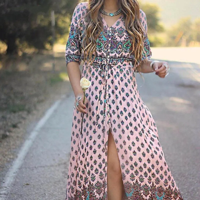Women's Autumn V-Neck Long Loose Dress