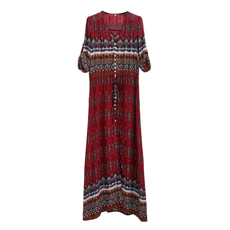 Women's Autumn V-Neck Long Loose Dress