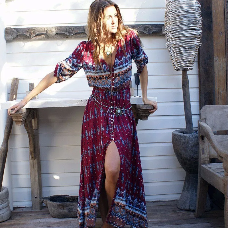 Women's Autumn V-Neck Long Loose Dress