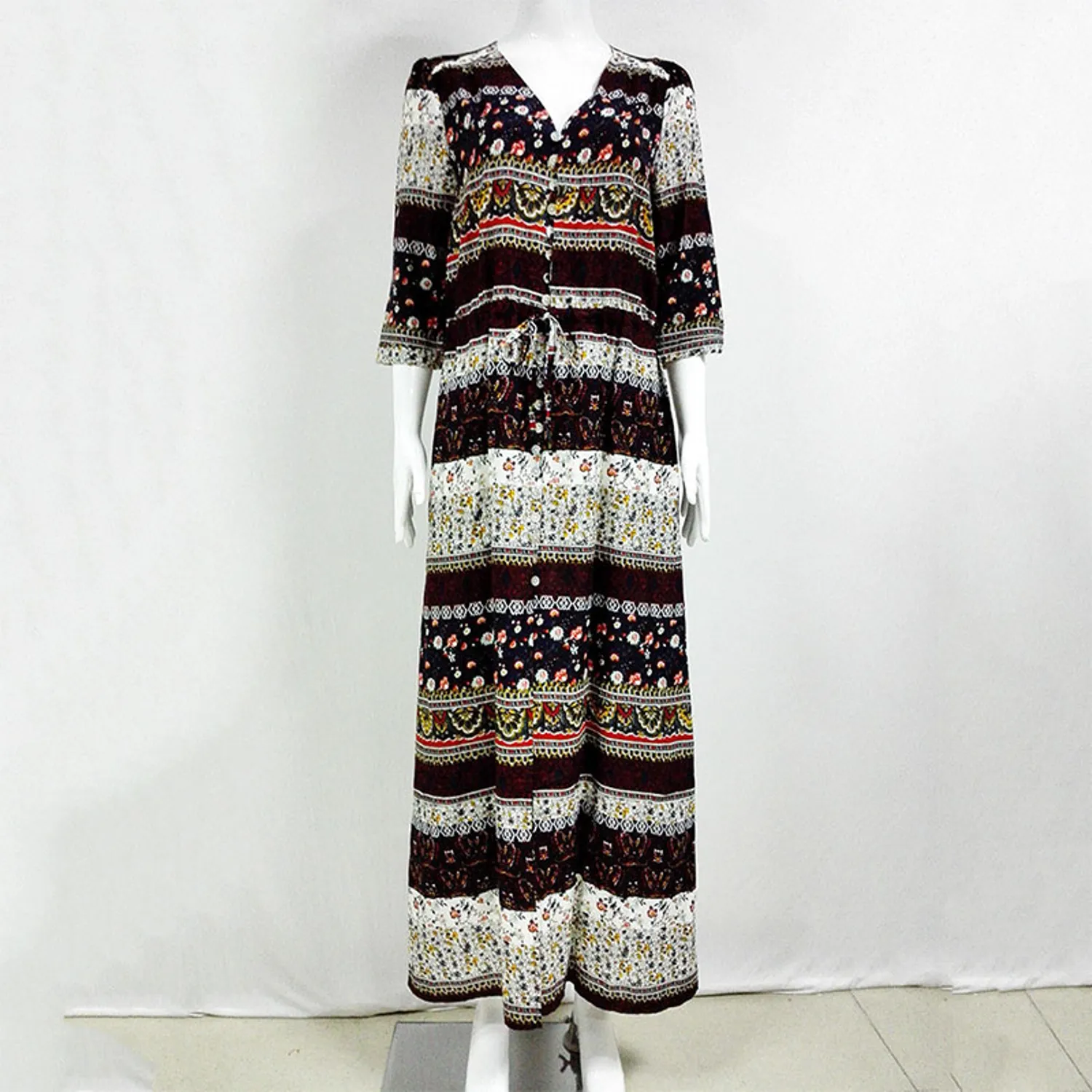 Women's Autumn V-Neck Long Loose Dress