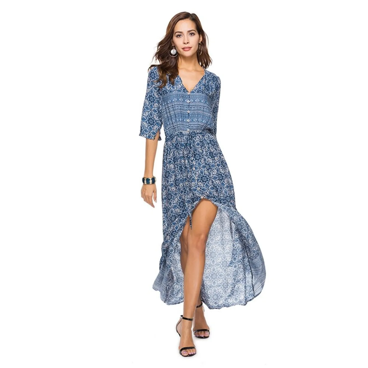 Women's Autumn V-Neck Long Loose Dress