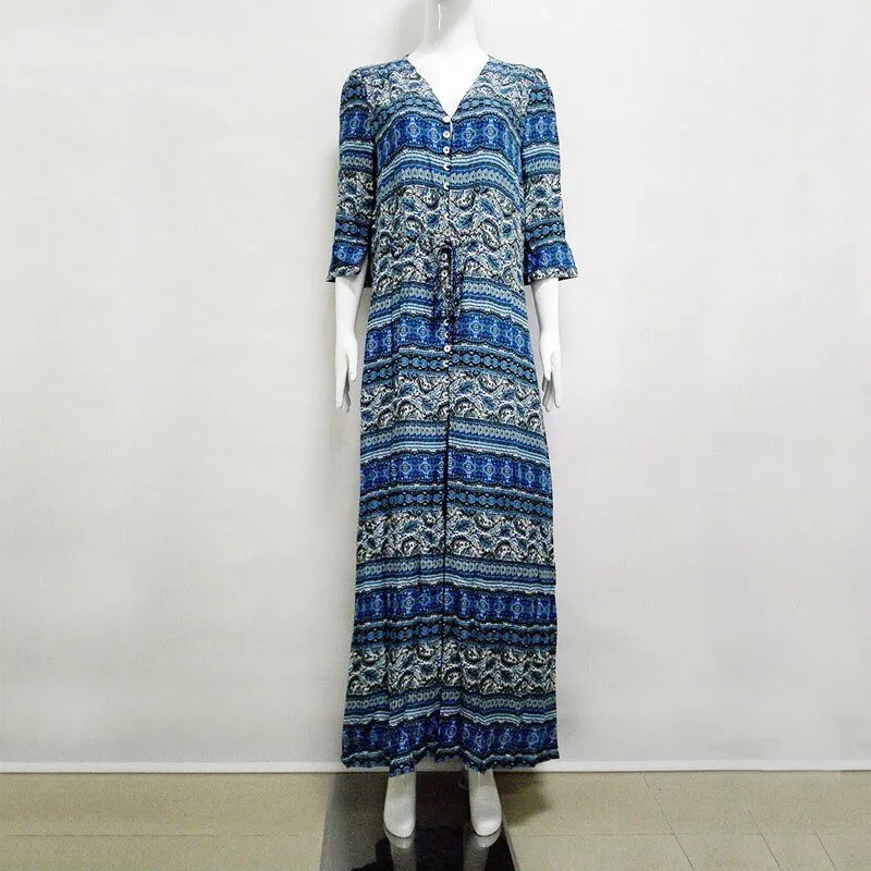 Women's Autumn V-Neck Long Loose Dress