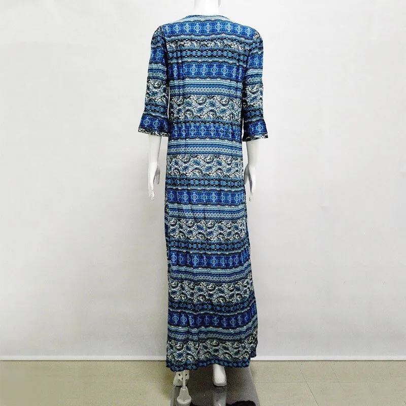 Women's Autumn V-Neck Long Loose Dress