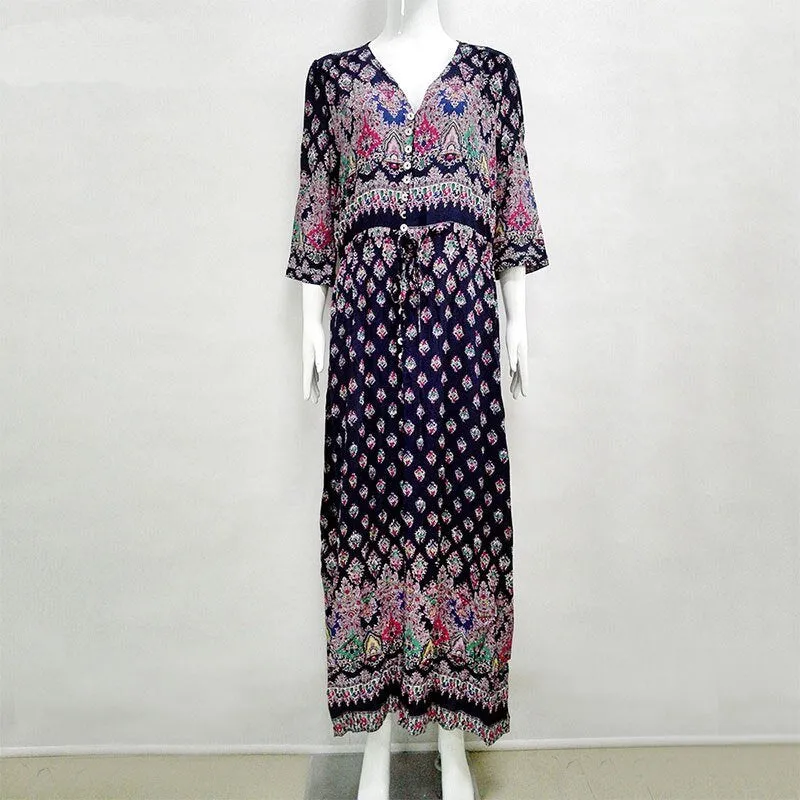 Women's Autumn V-Neck Long Loose Dress