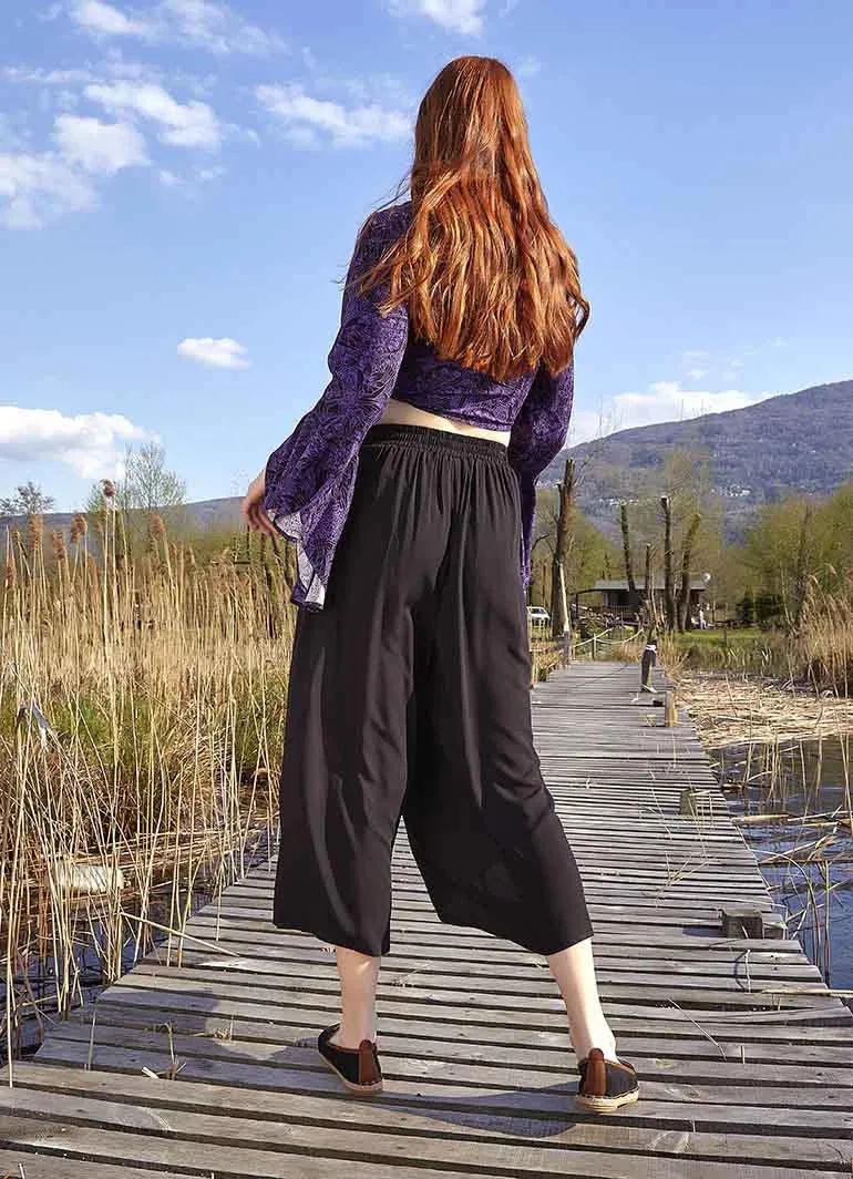 Women's Black Trousers Skirt with Front Pleat Detail