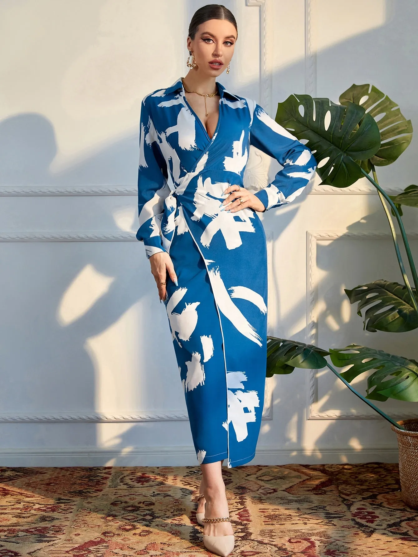 Women's Blue Wrap Dress