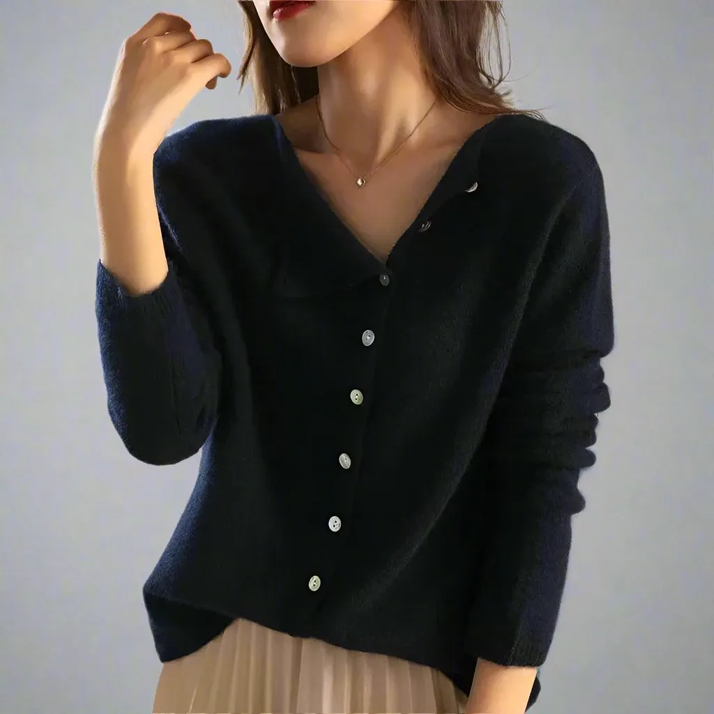 Women's Chic Knitwear Cardigan with Asymmetrical Button | Ideal for Autumn/Winter