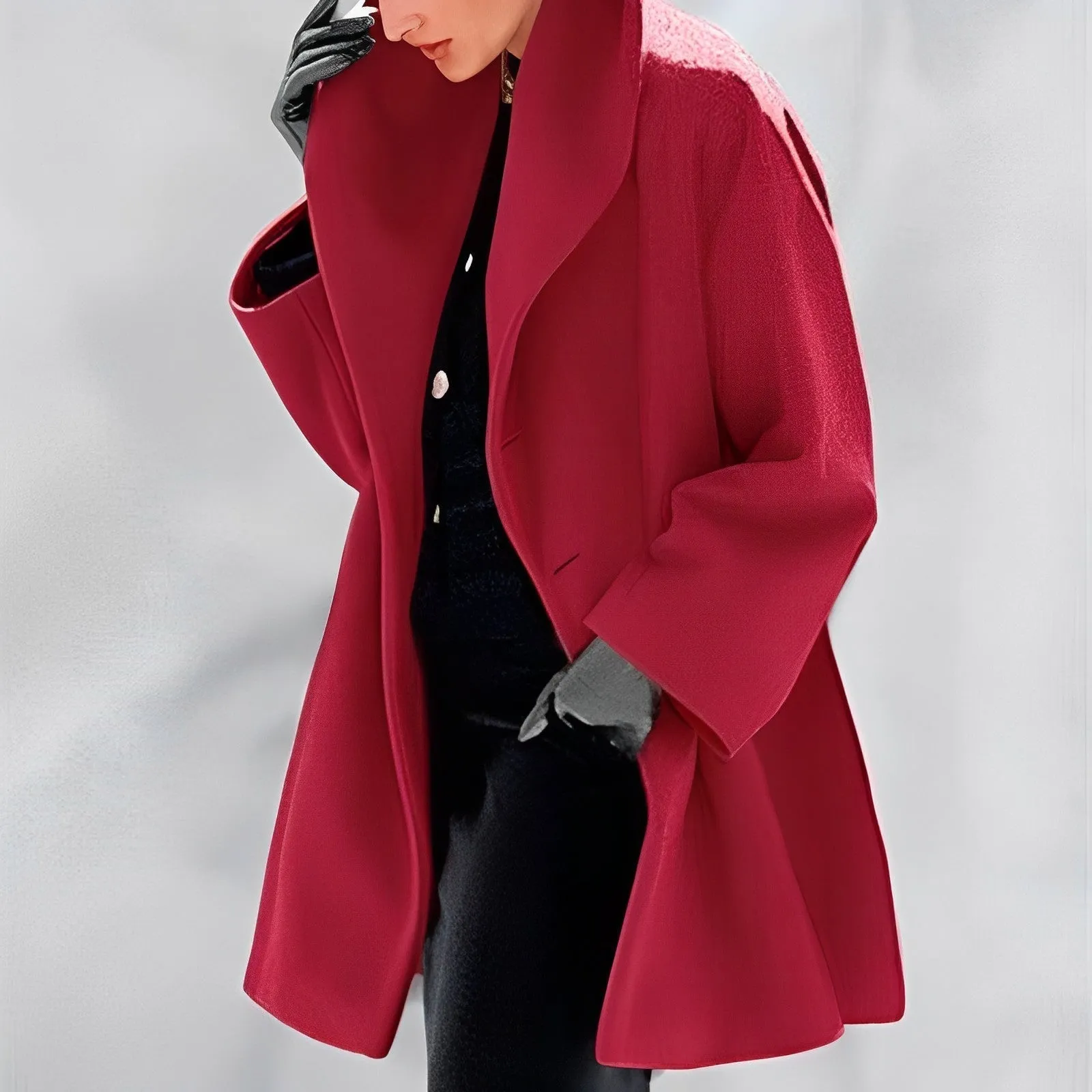 Women's Classic Solid Colour Wool Winter Coat with Buttons | Ideal for Autumn/Winter