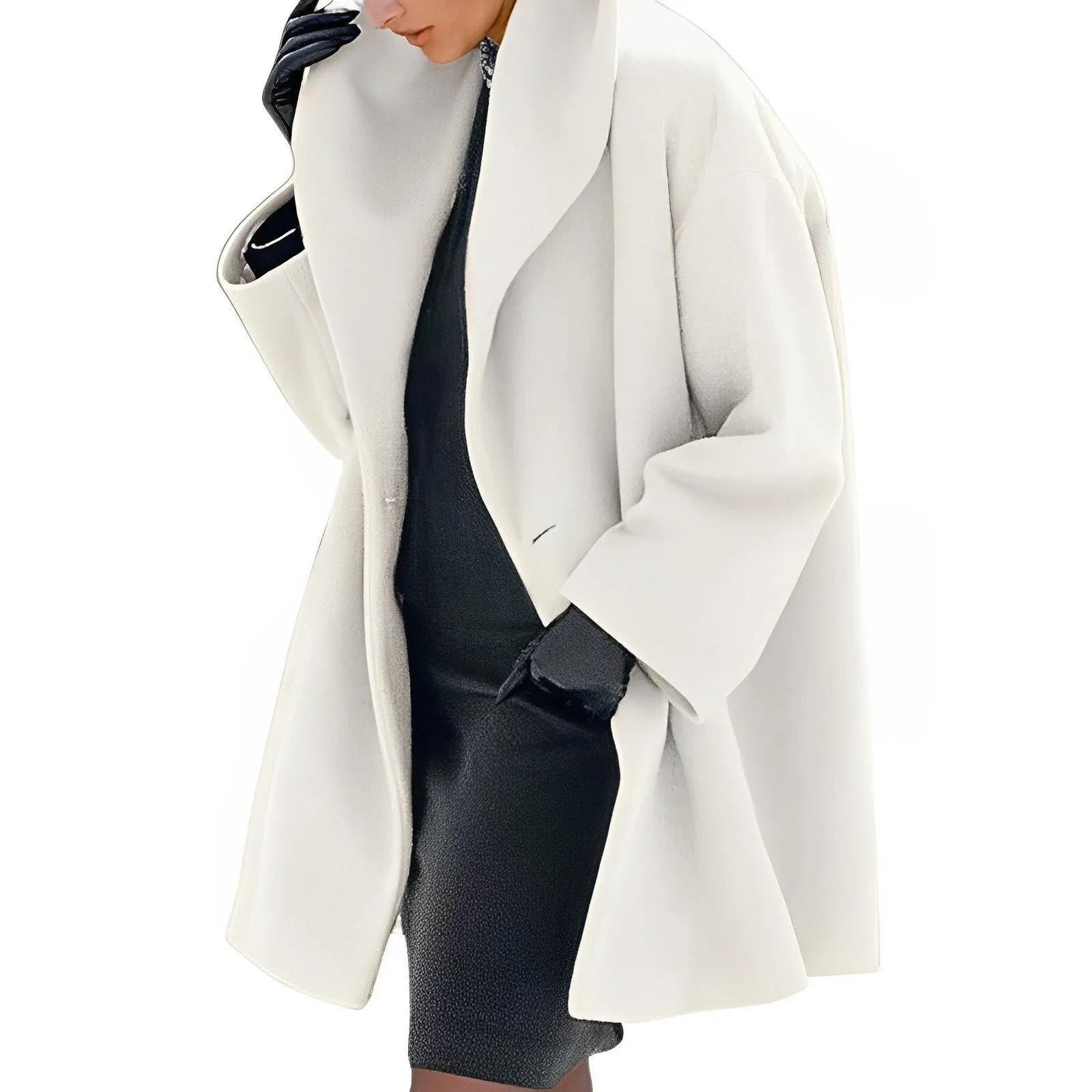 Women's Classic Solid Colour Wool Winter Coat with Buttons | Ideal for Autumn/Winter