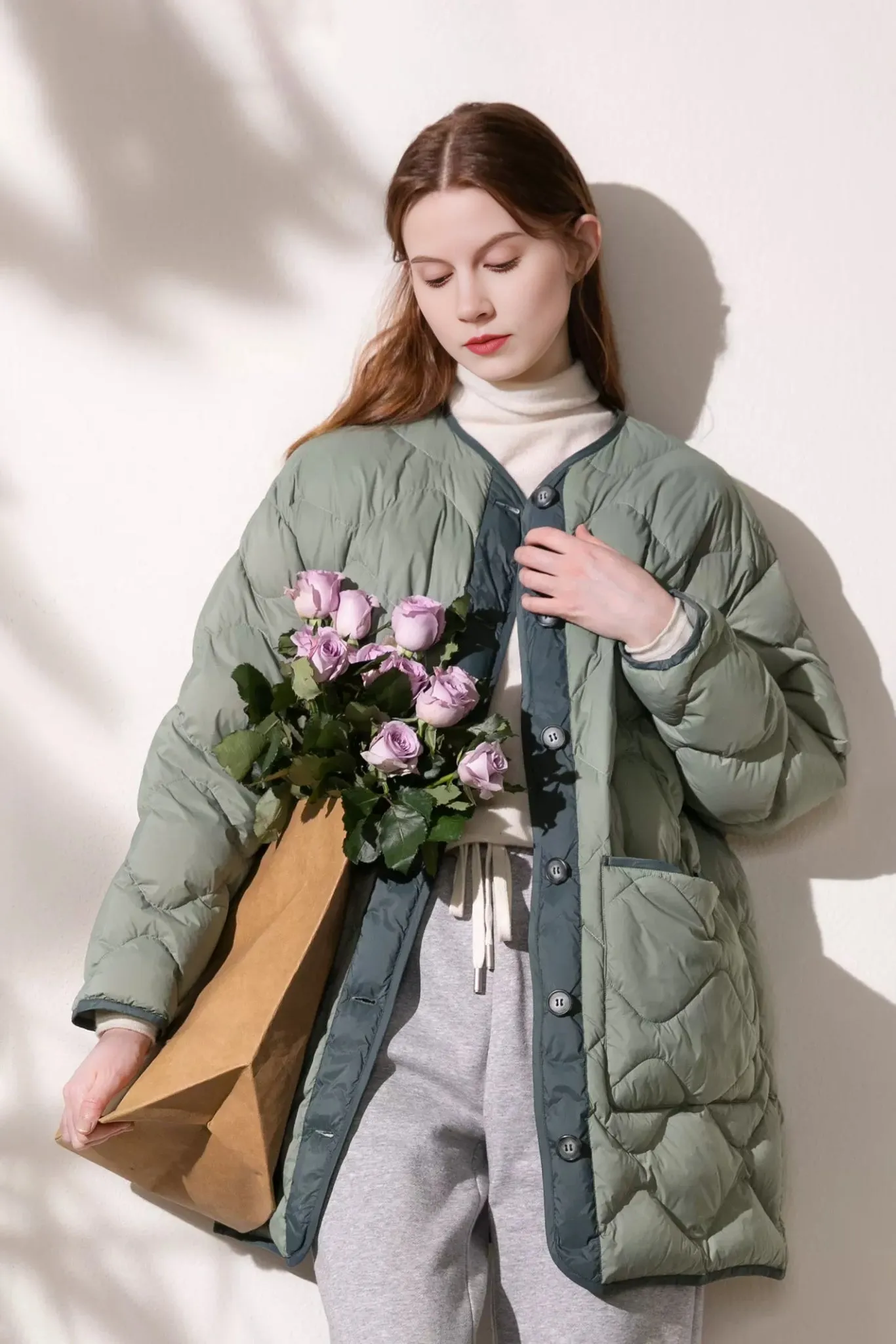 Womens Contrast Color Quilted Jacket
