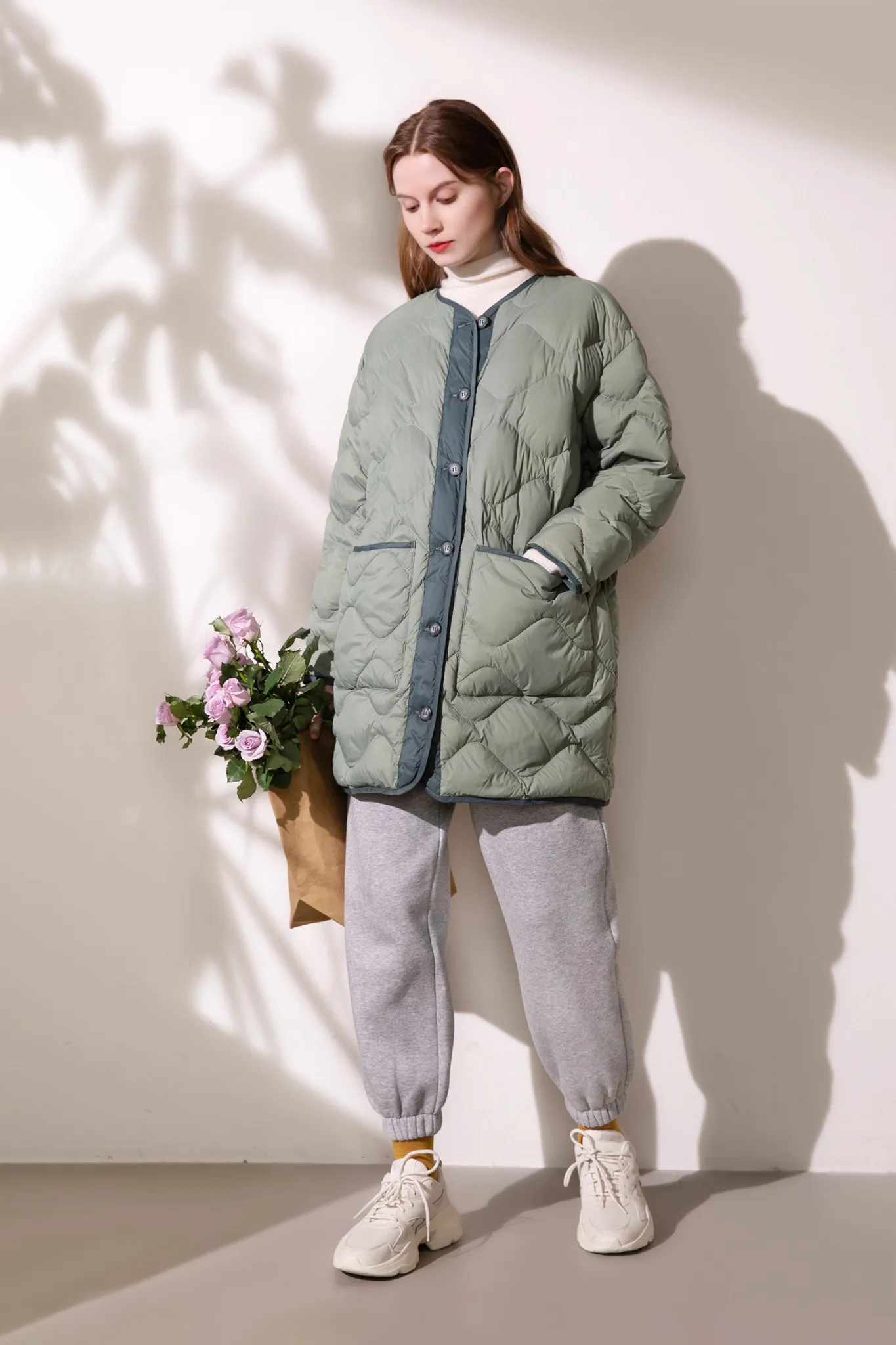 Womens Contrast Color Quilted Jacket