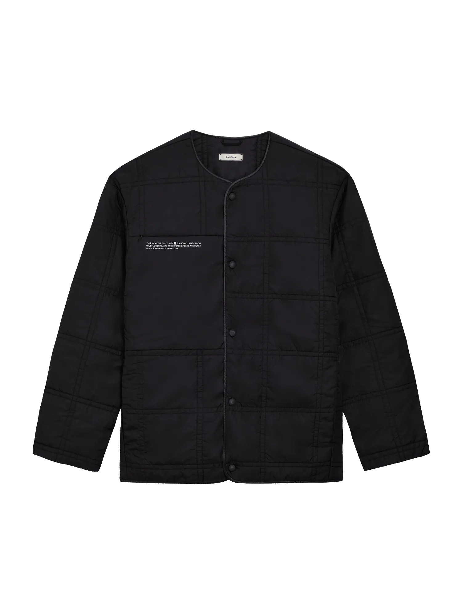 Womens Flower-Warmth Quilted Collarless Jacket —black