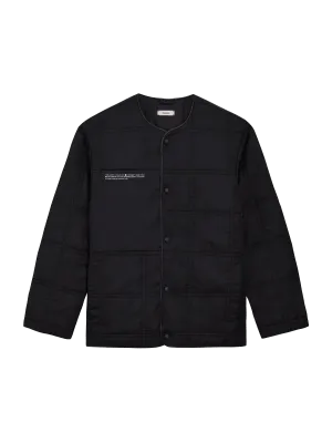 Womens Flower-Warmth Quilted Collarless Jacket —black
