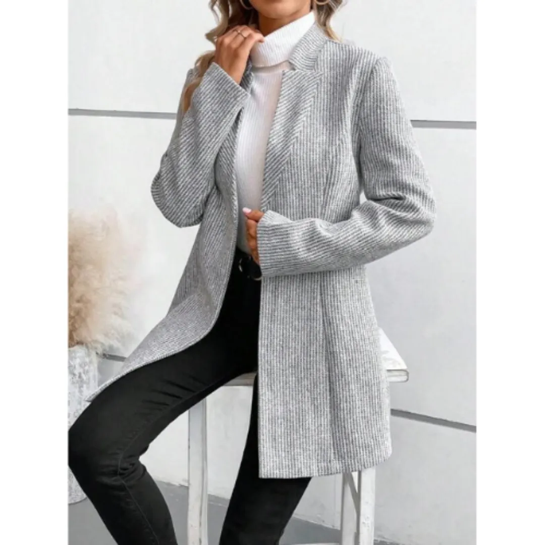 Women's Mid Length Knitted Gray Winter Blazer with Button | Ideal for All Seasons