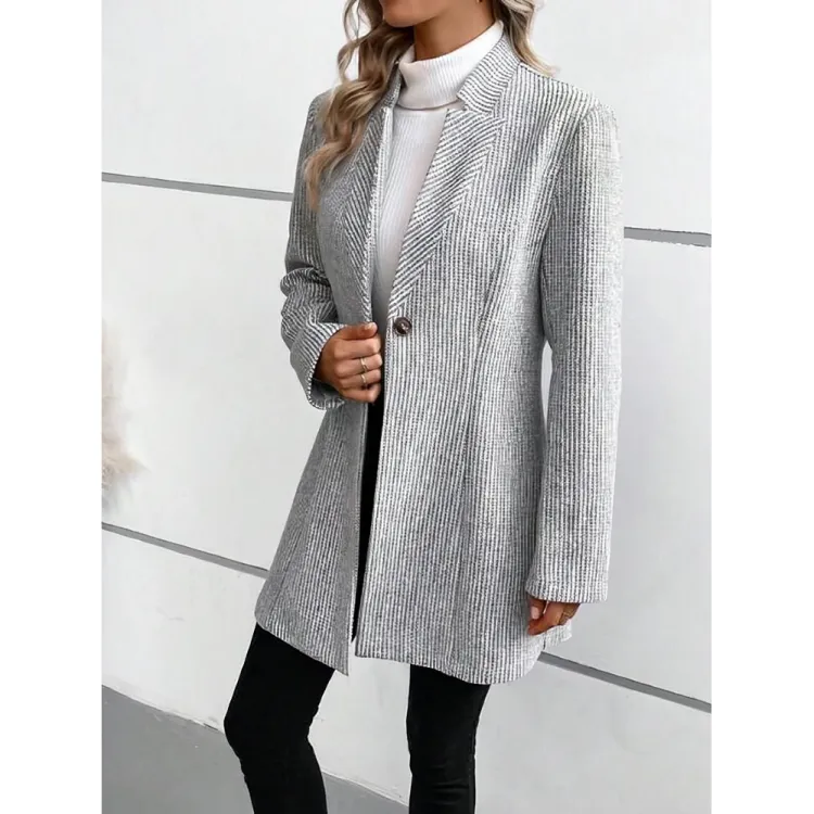 Women's Mid Length Knitted Gray Winter Blazer with Button | Ideal for All Seasons