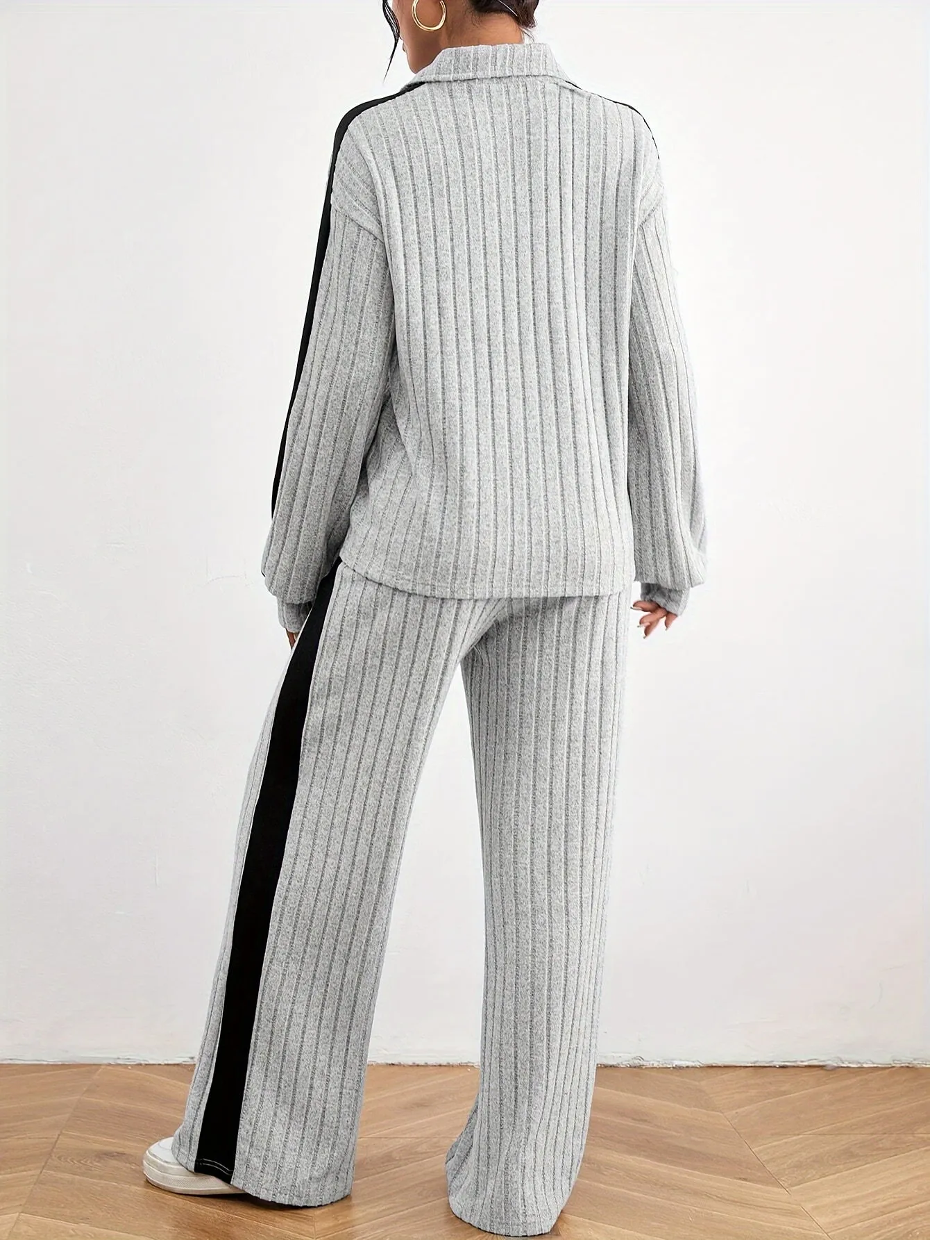 Women's Ribbed Oversized Sweater & Wide-Leg Joggers Set | Ideal for Autumn/Winter