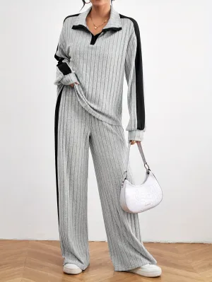 Women's Ribbed Oversized Sweater & Wide-Leg Joggers Set | Ideal for Autumn/Winter