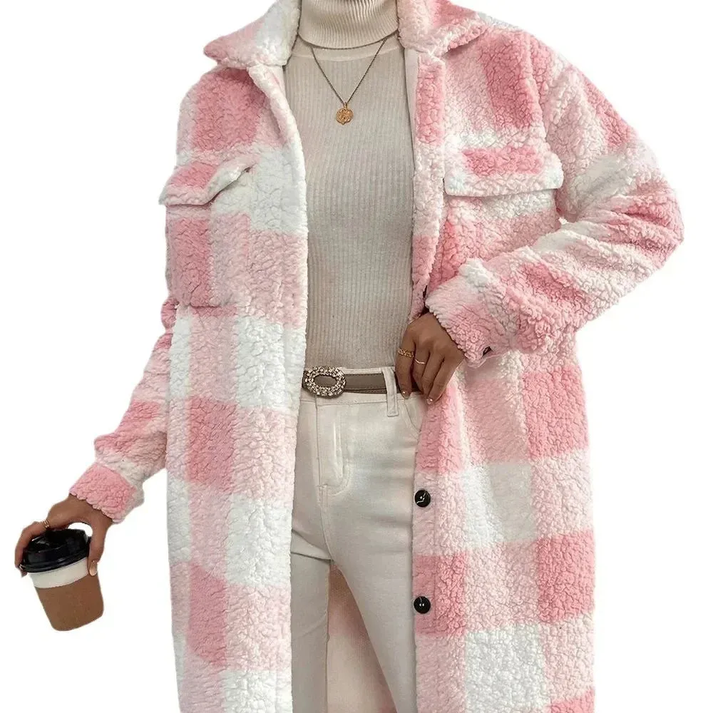 Women's Stylish Plaid Lapel Plush Winter Jacket | Ideal for Autumn/Winter