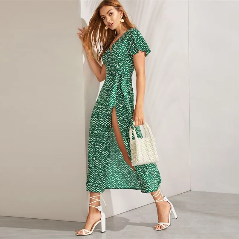 Women's Summer Casual V-Neck A-Line Dress With Floral Print