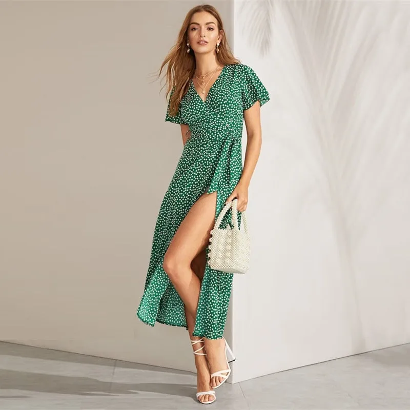 Women's Summer Casual V-Neck A-Line Dress With Floral Print
