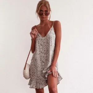 Women's Summer Casual V-Neck Loose Dress With Ruffles