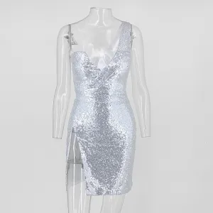 Women's Summer Sequin Sheath V-Neck Sleeveless Dress