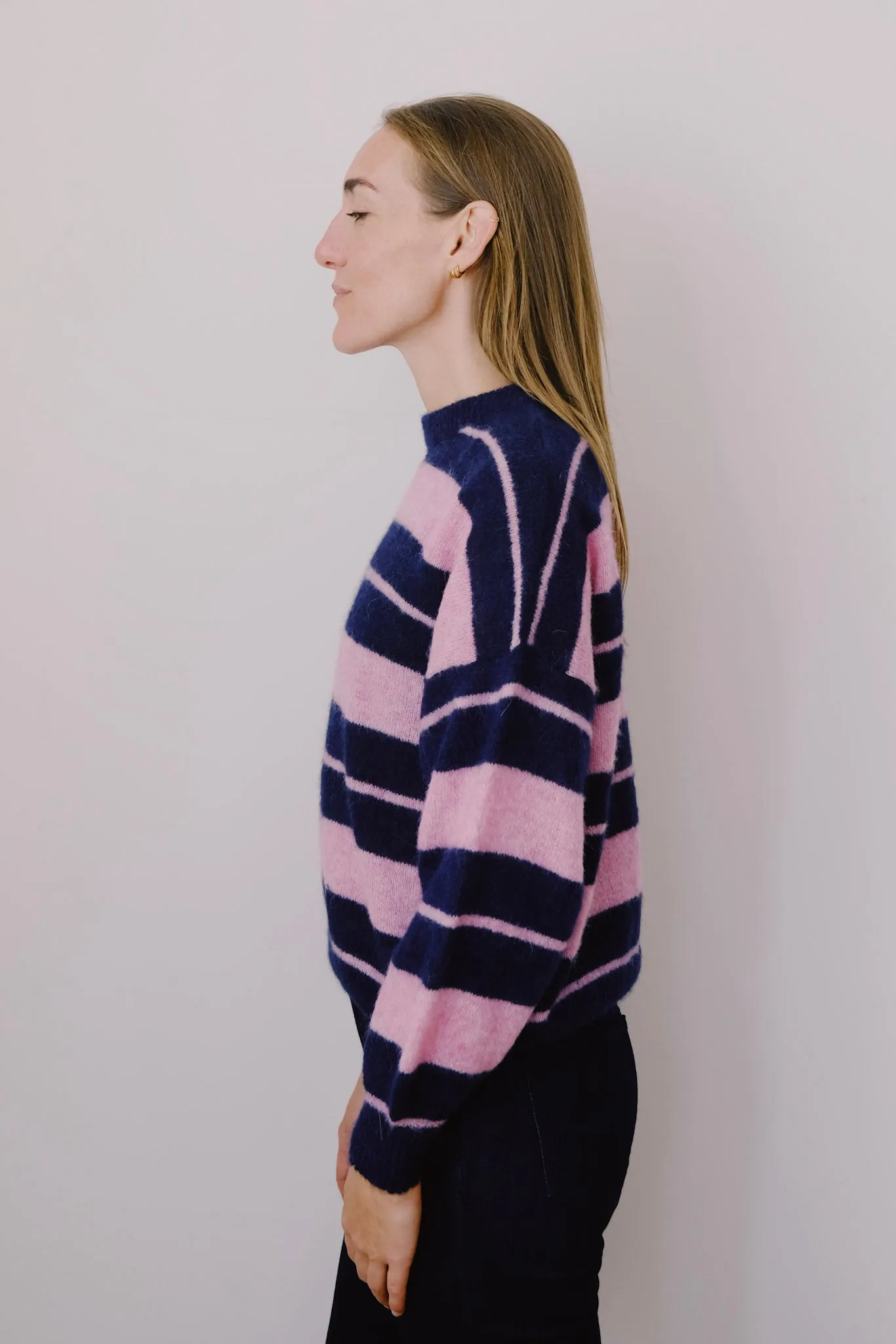 wool sweater - biscuit - pink blue stripes