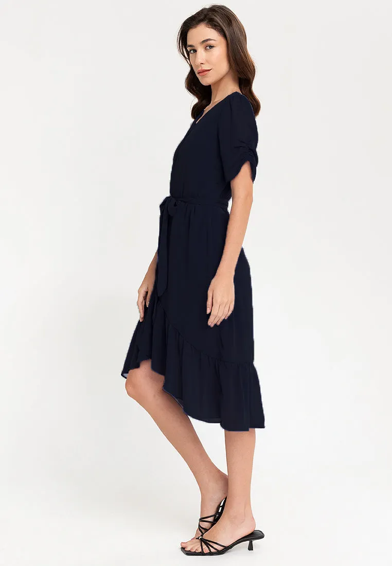 Wrap Frill Hem Midi Dress