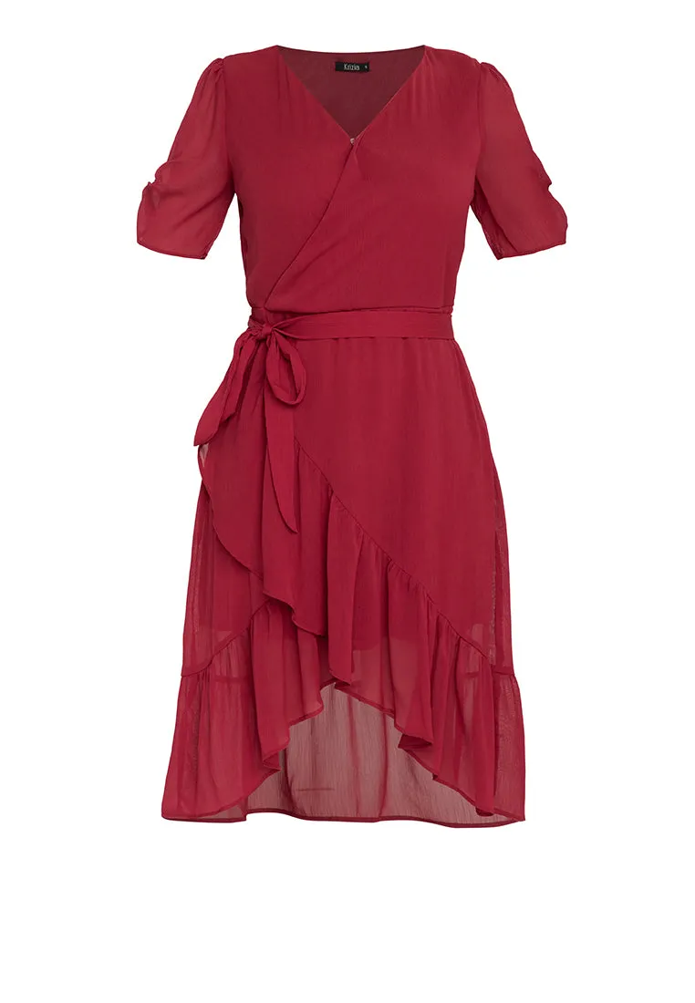 Wrap Frill Hem Midi Dress