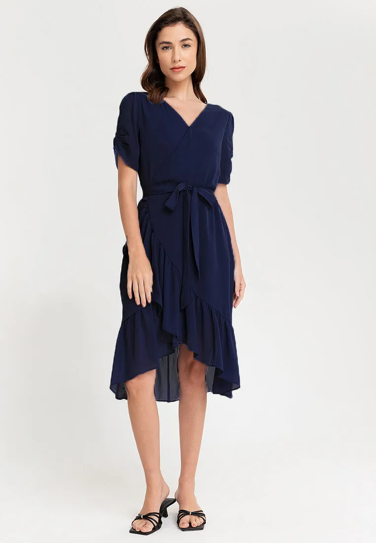 Wrap Frill Hem Midi Dress