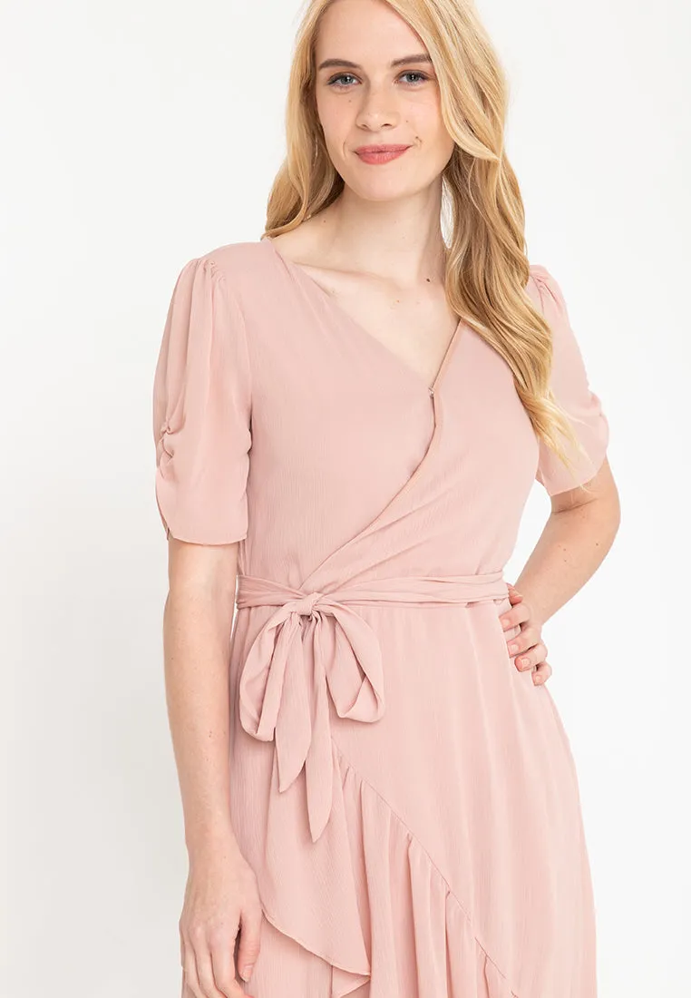 Wrap Frill Hem Midi Dress