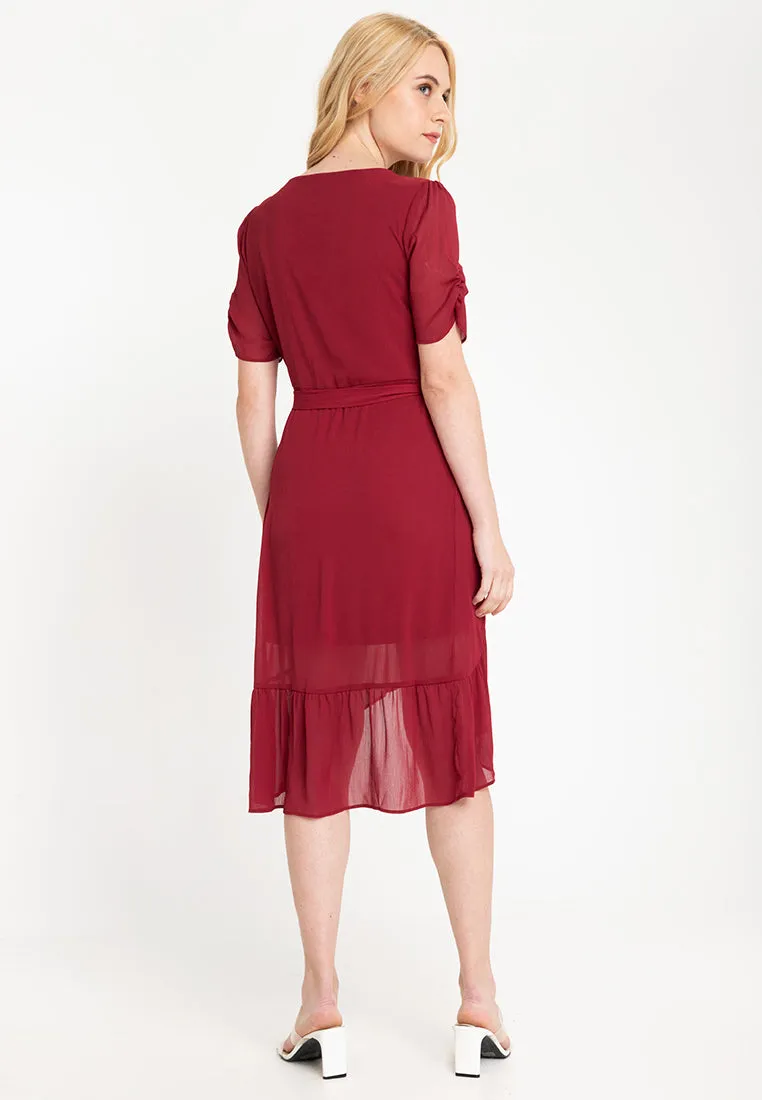 Wrap Frill Hem Midi Dress