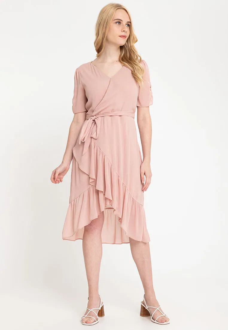 Wrap Frill Hem Midi Dress